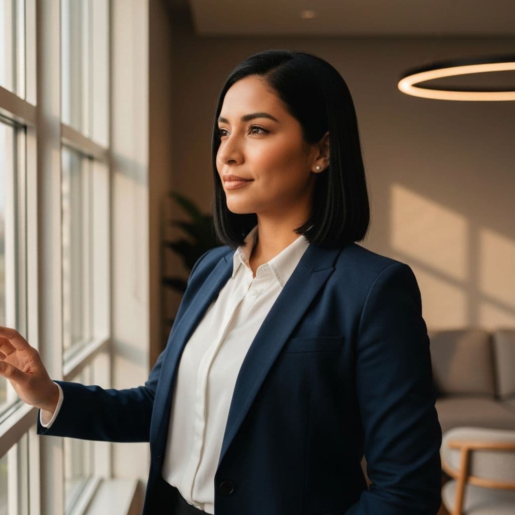 A calm leader in contemplation by a window with soft natural light