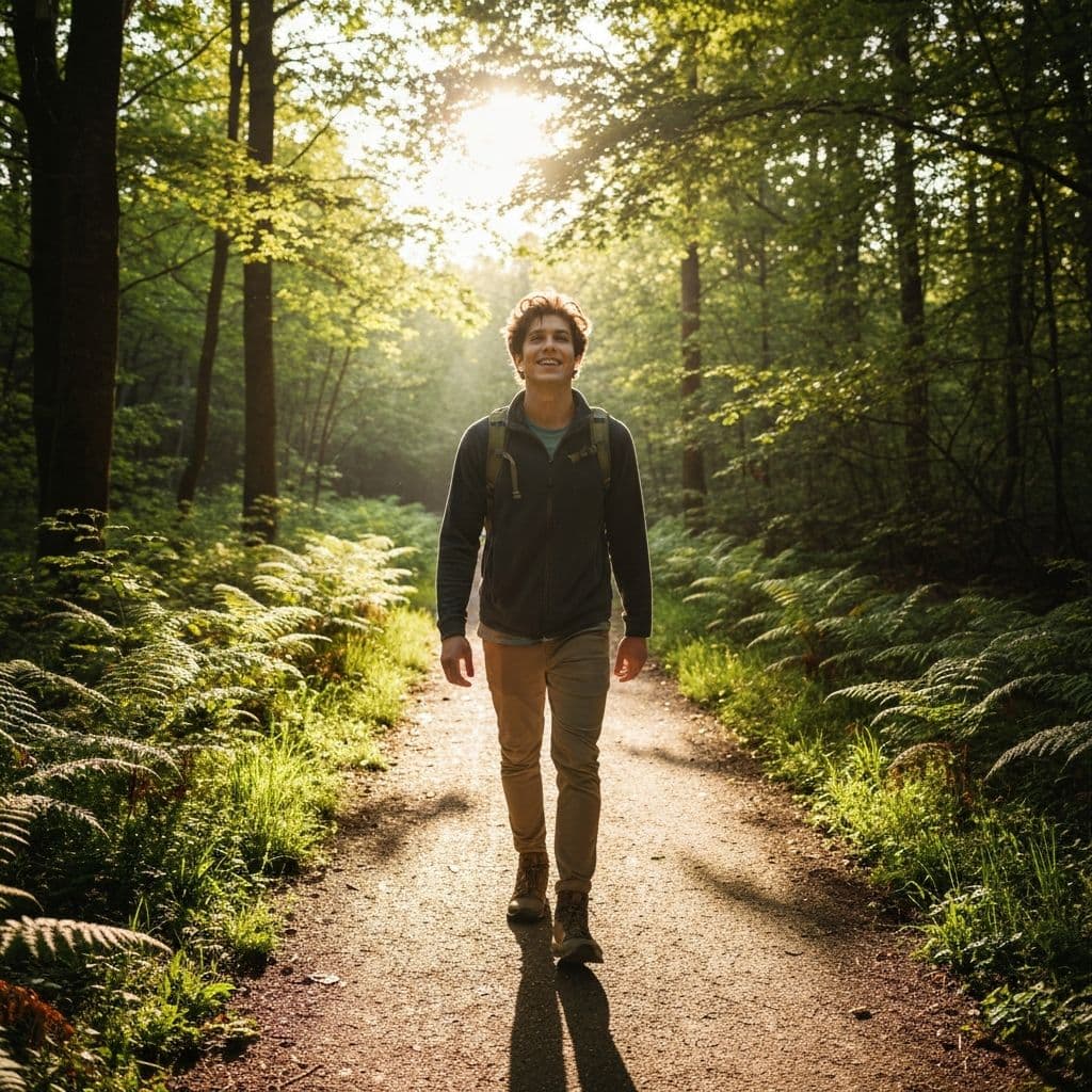 Person walking toward light, representing clarity and hope